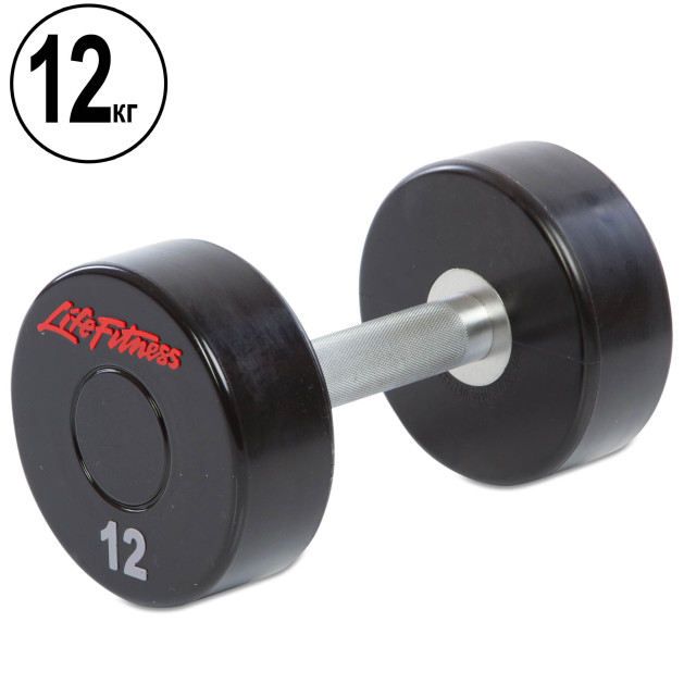Гантель цільна професійна з поліуретановим покриттям 1 шт LIFE FITNESS SC-80081-12 1х12 кг