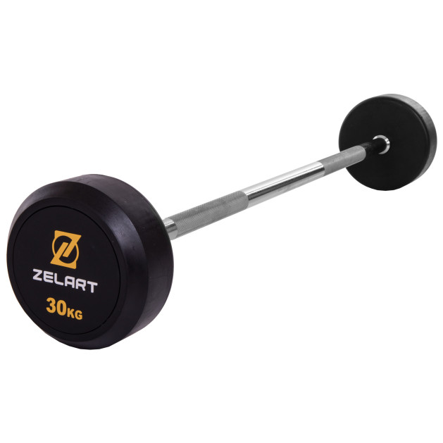 Штанга фіксована пряма гумова Rubber Coated Barbell Zelart TA-2685-30 30кг