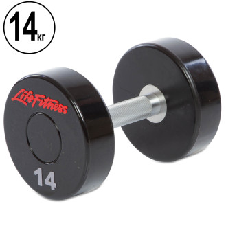 Гантель цельная профессиональная с полиуретановым покрытием 1 шт LIFE FITNESS SC-80081-14 1х14 кг