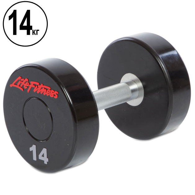 Гантель цільна професійна з поліуретановим покриттям 1 шт LIFE FITNESS SC-80081-14 1х14 кг