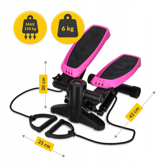 Степпер (мини-степпер) 4FIZJO Evo с эспандерами Black/Pink