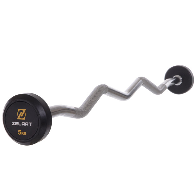 Штанга фіксована зігнута гумова Rubber Coated Barbell Zelart TA-2687-5 5кг
