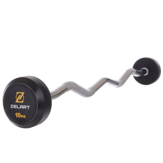 Штанга фиксированная изогнутая обрезиненная Rubber Coated Barbell Zelart TA-2687-10 10кг