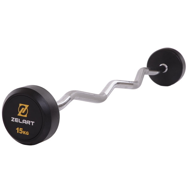 Штанга фіксована зігнута гумова Rubber Coated Barbell Zelart TA-2687-15 15кг