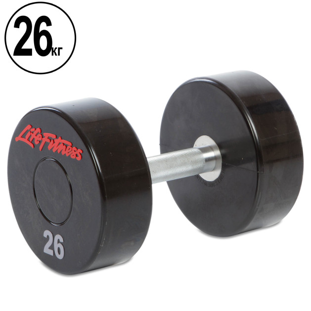 Гантель цільна професійна з поліуретановим покриттям 1 шт LIFE FITNESS SC-80081-26 1х26 кг