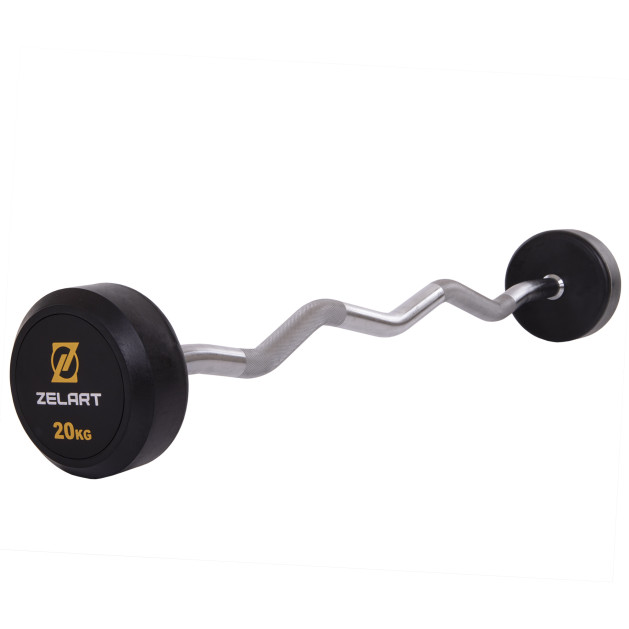 Штанга фіксована зігнута гумова Rubber Coated Barbell Zelart TA-2687-20 20кг