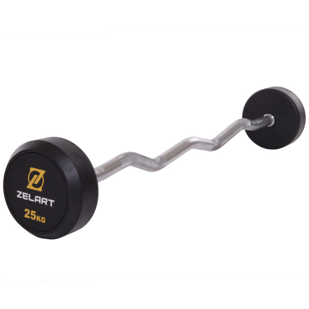 Штанга фіксована зігнута гумова Rubber Coated Barbell Zelart TA-2687-25 25кг